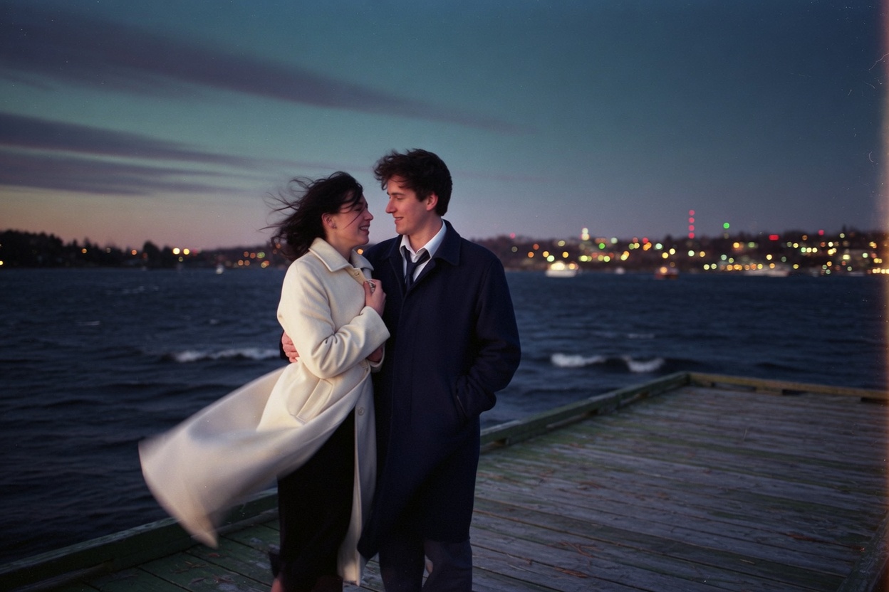 Couple on a dock at dusk, photographed by Northline