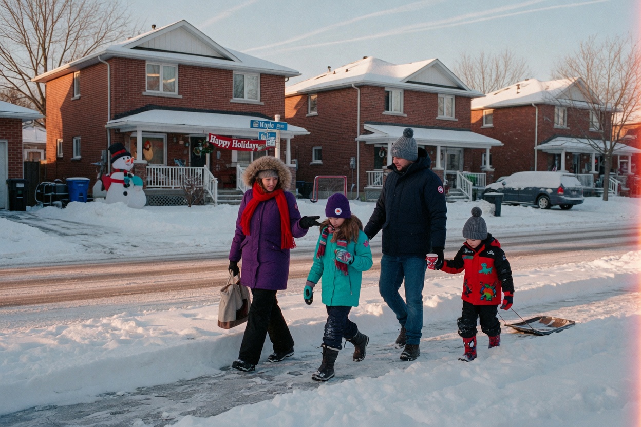 Family walking in snow