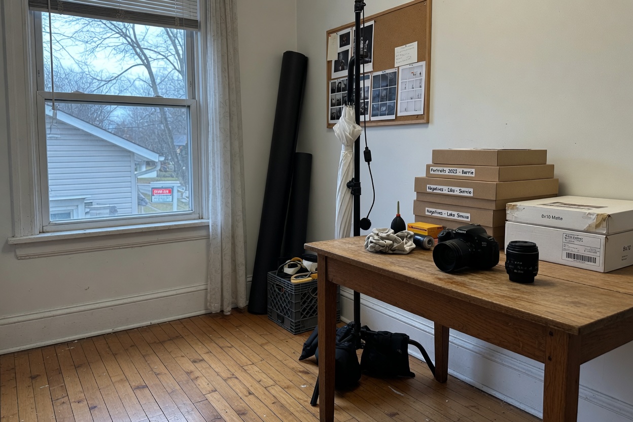 Northline studio workspace with camera and north window